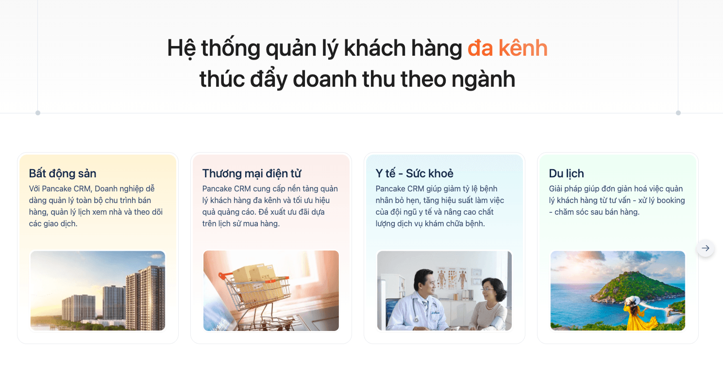 Pancake CRM ứng dụng cho các ngành: BĐS, TMĐT, Y tế, Du lịch